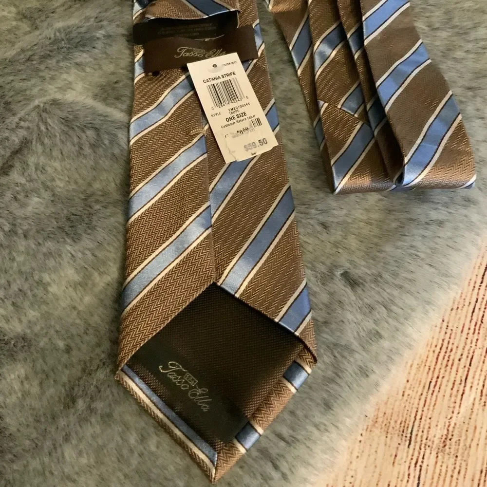 NWT Tasso Elba 100% Silk Brown & Blue Tie